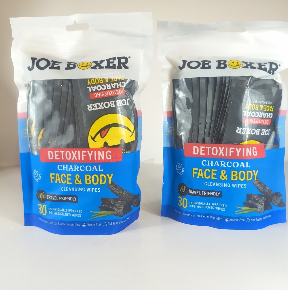 Joe Boxer Charcoal Cleansing Wipes 2 Pack Face & Body Detox NEW